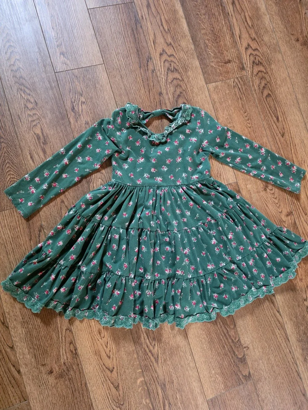SweetHoney Green Floral Ruffle Tier Dress